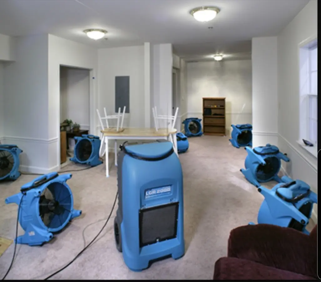 Air movers and dehumidifier setup for Water Extraction & Removal in Highwood