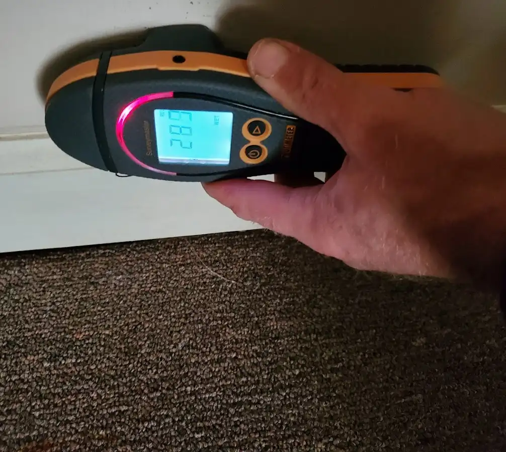 Moisture detection at baseboard during Burst Pipe Cleanup in Highwood